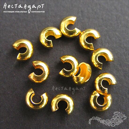 Маскировочные (обжимные) бусины Gold Plated 5 мм (уп. 9 шт.), изображение 2