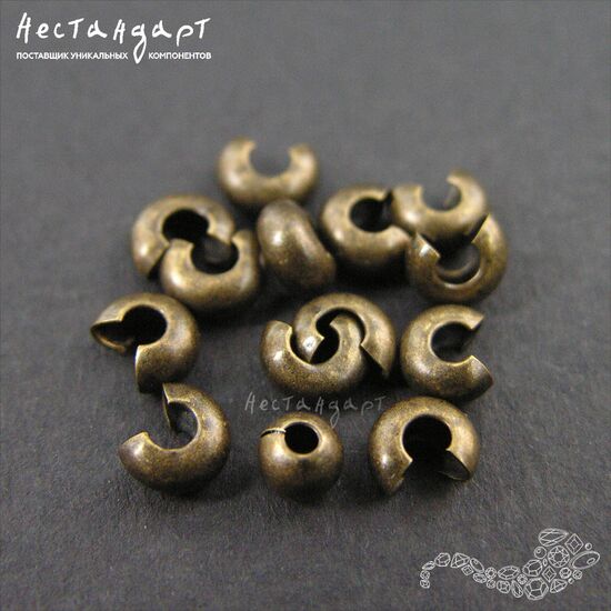 Маскировочные (обжимные) бусины Antique Bronze 5 мм (уп. 10 шт.), изображение 2