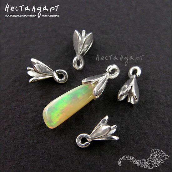 Концевик со штифтом Leaves Sterling Silver Rhodium Plated 8х4 мм