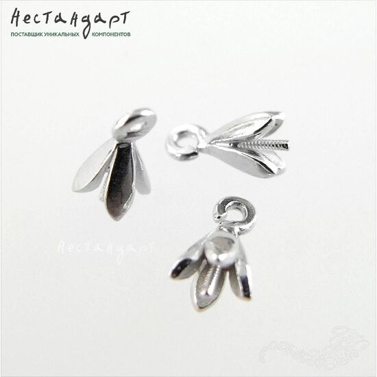 Концевик со штифтом Leaves Sterling Silver Rhodium Plated 8х4 мм, изображение 3