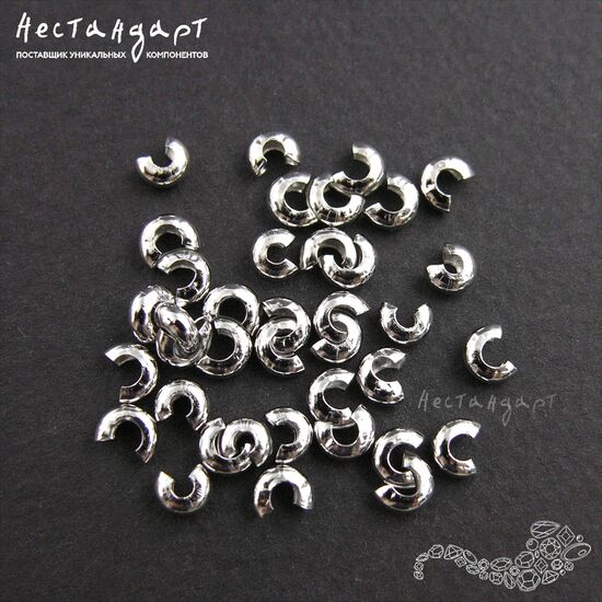 Маскировочные (обжимные) бусины Rhodium Plated 4 мм (уп. 10 шт.), изображение 2