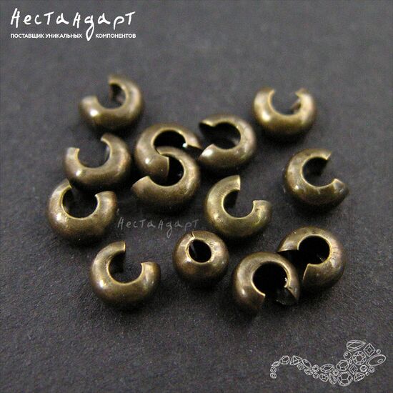 Маскировочные (обжимные) бусины Antique Bronze 4 мм (уп. 10 шт.), изображение 2