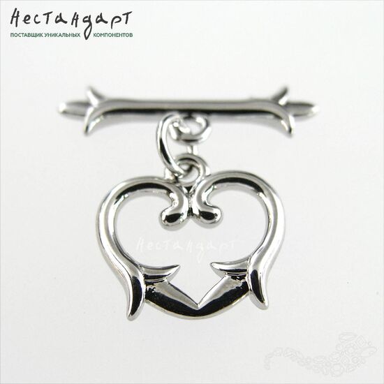 Замок-тогл Heart Rhodium Plated 13х14 мм