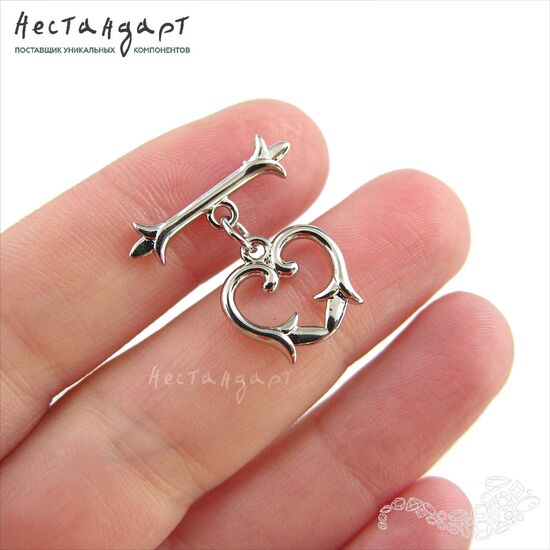 Замок-тогл Heart Rhodium Plated 13х14 мм, изображение 2