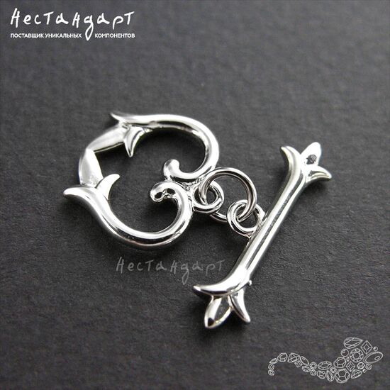 Замок-тогл Heart Rhodium Plated 13х14 мм, изображение 3