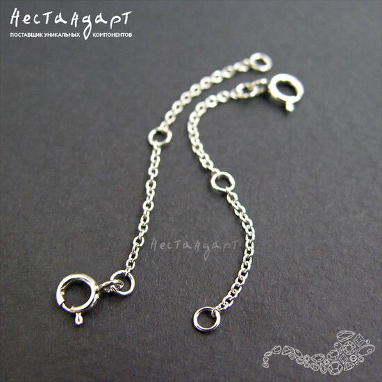 Замок шпрингельный с удлиняющей цепочкой Sterling Silver Rhodium Plated 50 мм, изображение 2