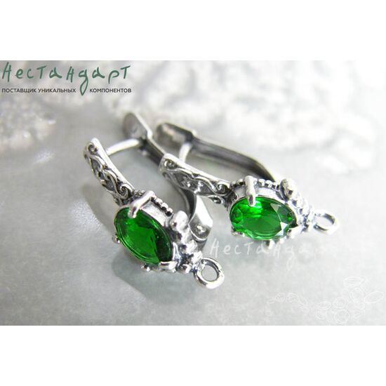Швензы Glamorous Emerald Crystal Silver Plated 21х7 мм (пара)