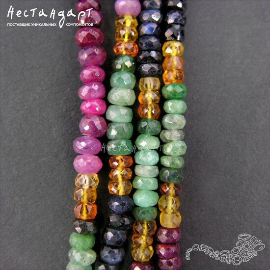 Корунд, берилл натуральный Сomposition рондель 4-6 мм (нить 5 см)