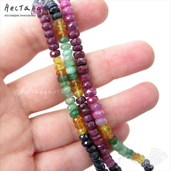 Корунд, берилл натуральный Сomposition рондель 4-6 мм (нить 5 см), изображение 2