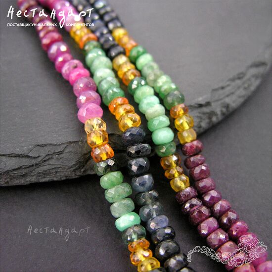 Корунд, берилл натуральный Сomposition рондель 4-6 мм (нить 5 см), изображение 3