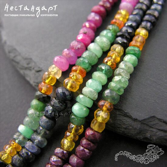 Корунд, берилл натуральный Сomposition рондель 4-6 мм (нить 5 см), изображение 5