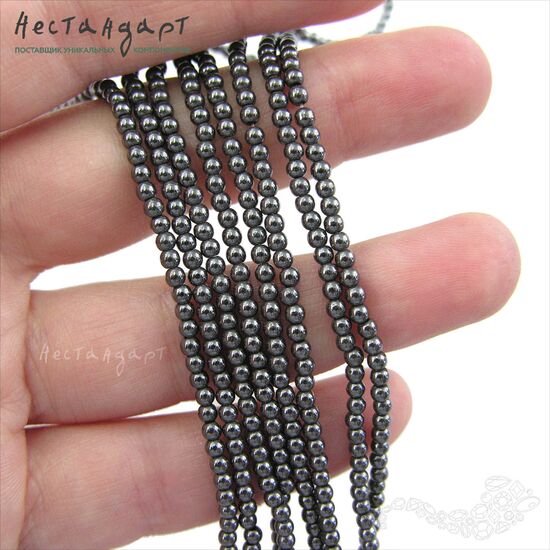 Гематит гладкий 2,5 мм (нить 10 см), изображение 2