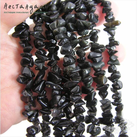 Обсидиан натуральный галтовка 6-12 мм (нить 22 см), изображение 2