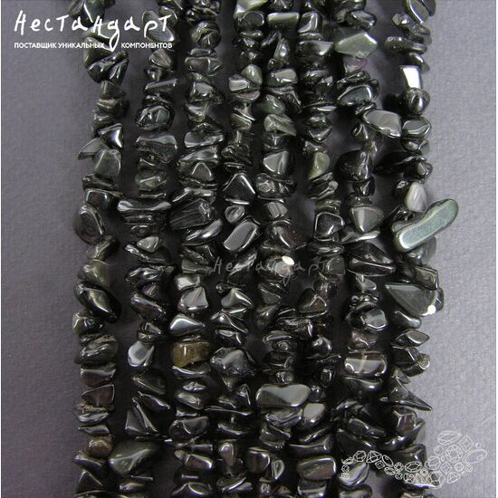 Обсидиан натуральный галтовка 6-12 мм (нить 22 см), изображение 3