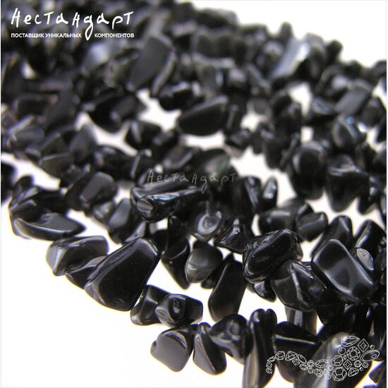 Обсидиан натуральный галтовка 6-12 мм (нить 22 см), изображение 4