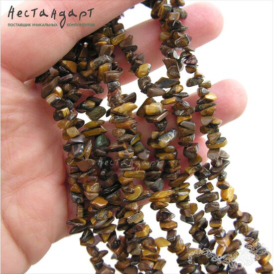 Тигровый глаз натуральный галтовка 4-10 мм (нить 19 см), изображение 2