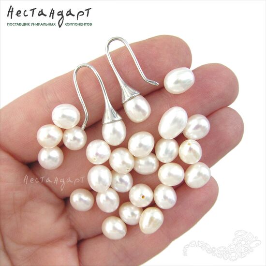 Жемчуг натуральный полусверленный Pear White 9,5-10 мм, изображение 2