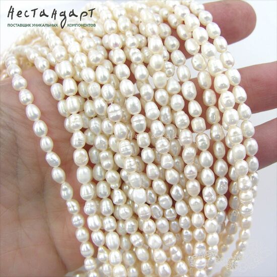 Жемчуг натуральный белый Rice Superb 5 мм (нить 23 см), изображение 2