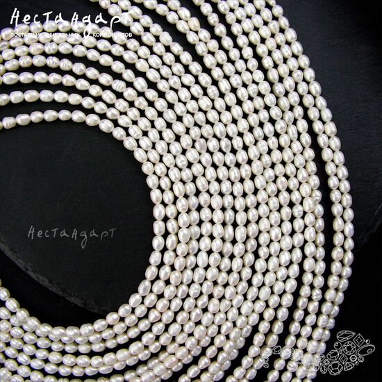Жемчуг натуральный белый Rice Superb 5 мм (нить 23 см), изображение 3