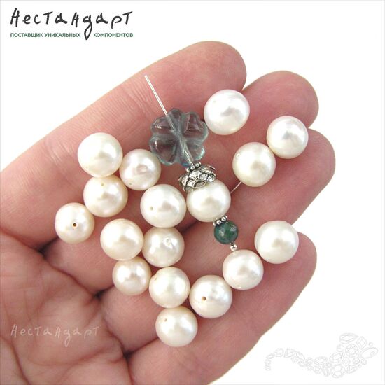 Жемчуг натуральный Sphere White 9-10 мм, изображение 2