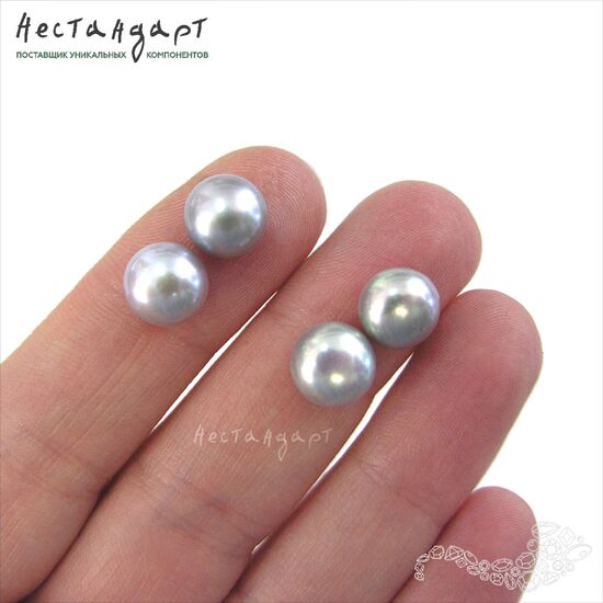 Жемчуг натуральный полусверленный Peacock Gray 8,5-9 мм (пара), изображение 3