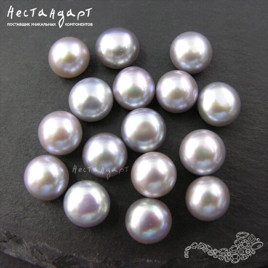 Жемчуг натуральный полусверленный Peacock Gray 8,5-9 мм (пара), изображение 4