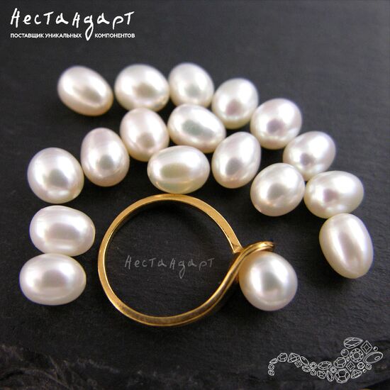 Жемчуг натуральный полусверленный Pear White 7,5-8 мм, изображение 3