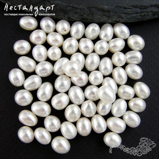 Жемчуг натуральный полусверленный Pear White 7,5-8 мм, изображение 5