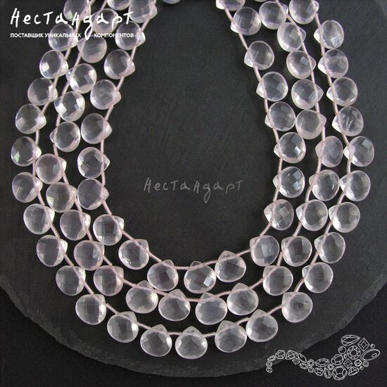 Кварц натуральный розовый Briolette Drop с огранкой 12х12х7 мм, изображение 2