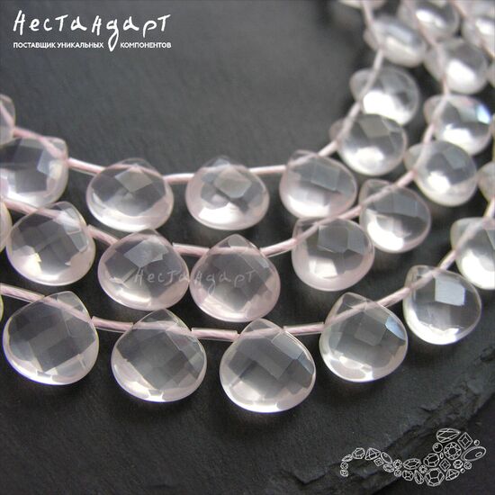 Кварц натуральный розовый Briolette Drop с огранкой 12х12х7 мм, изображение 4