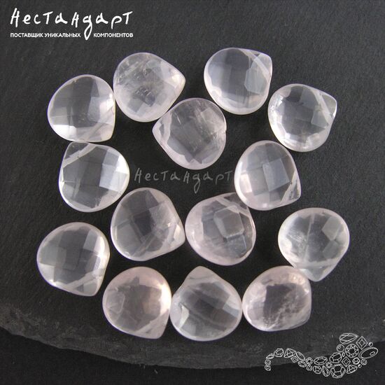 Кварц натуральный розовый Briolette Drop с огранкой 12х12х7 мм, изображение 5