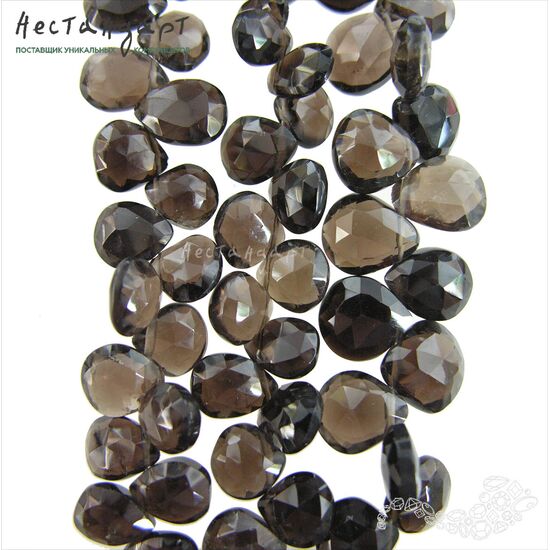 Кварц натуральный дымчатый Rauchtopaz Briolette Drop c огранкой 9-12 мм (уп. 5 шт.), изображение 2