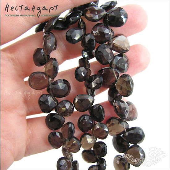 Кварц натуральный дымчатый Rauchtopaz Briolette Drop c огранкой 9-12 мм (уп. 5 шт.), изображение 3