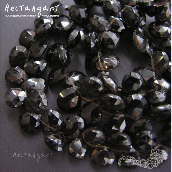 Кварц натуральный дымчатый Rauchtopaz Briolette Drop c огранкой 9-12 мм (уп. 5 шт.), изображение 4