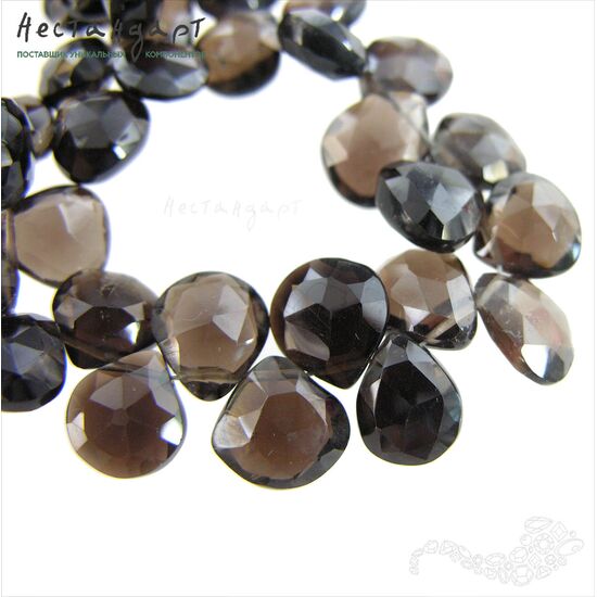 Кварц натуральный дымчатый Rauchtopaz Briolette Drop c огранкой 9-12 мм (уп. 5 шт.), изображение 5