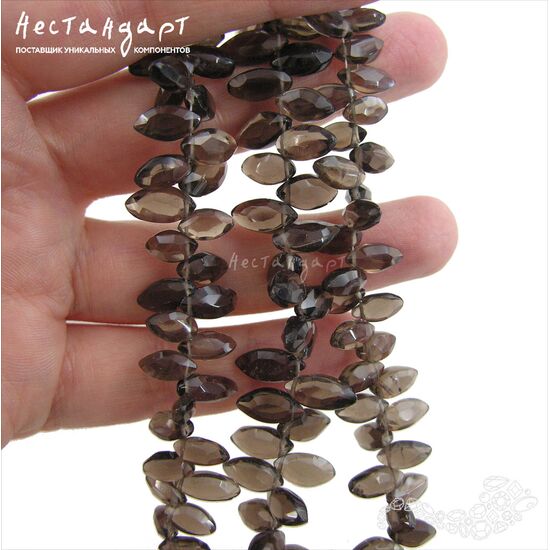 Кварц натуральный дымчатый Rauchtopaz Briolette Marquise 9-10 мм (уп. 5 шт.), изображение 3