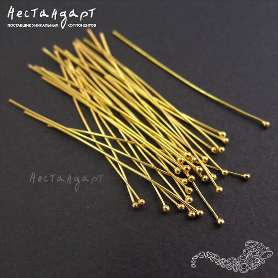 Пин с шариком Vermeil Sterling Silver 40х0,5 мм