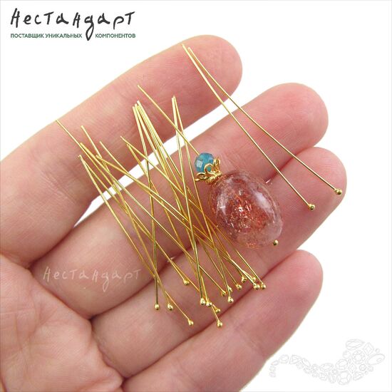 Пин с шариком Vermeil Sterling Silver 40х0,5 мм, изображение 2