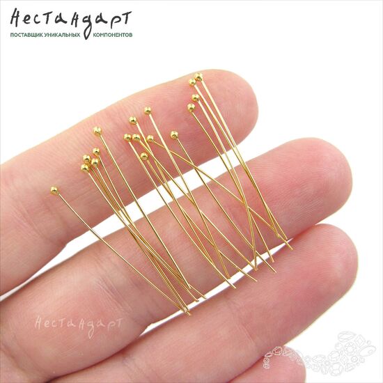 Пин с шариком Vermeil Sterling Silver 30х0,4 мм, изображение 2