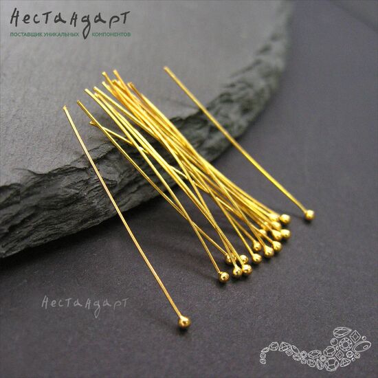 Пин с шариком Vermeil Sterling Silver 30х0,4 мм, изображение 3