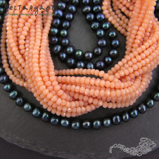 Хрустальная бусина Milk Peach Opal 3х2 мм (нить 38 см), изображение 2