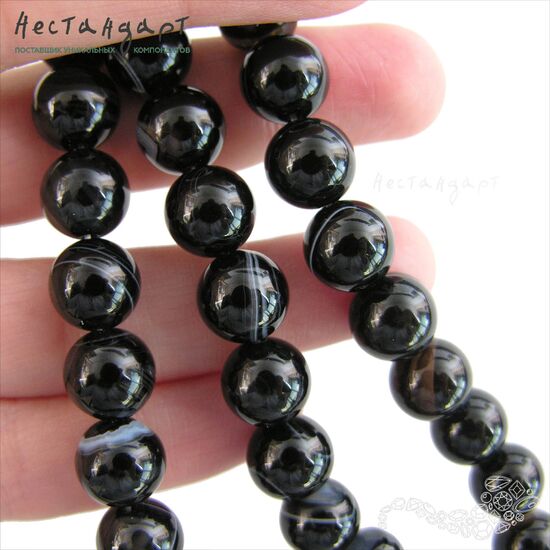 Агат натуральный черный 10 мм (уп. 6 шт.), изображение 3