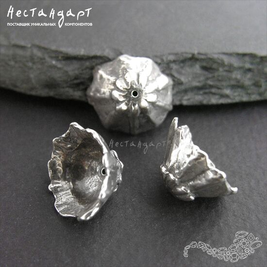 Чашечки для бусин Sweet Pea Flower Sterling Silver 15х8 мм, изображение 2