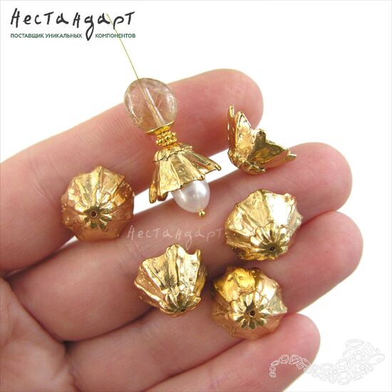 Чашечки для бусин Sweet Pea Flower Gold Plated 15х8 мм, изображение 2