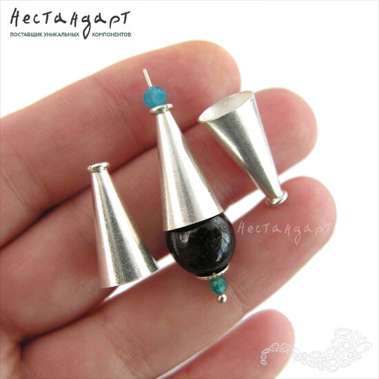 Конусовидные чашечки для бусин Smooth Сone Sterling Silver 19х10 мм, изображение 2