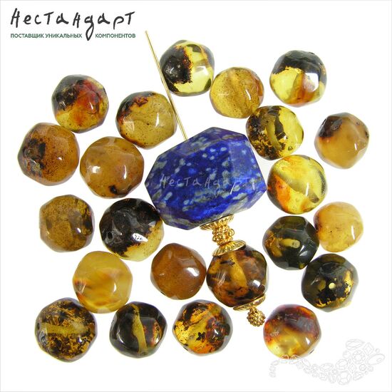 Янтарь натуральный с огранкой Inclusion 12-16 мм (уп. 5 шт)