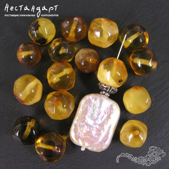 Янтарь натуральный с огранкой Inclusion 12-16 мм (уп. 5 шт), изображение 4