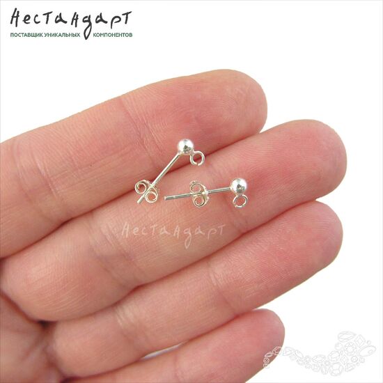 Основы для пусет с шариком Simple Sterling Silver 14 мм (пара), изображение 2