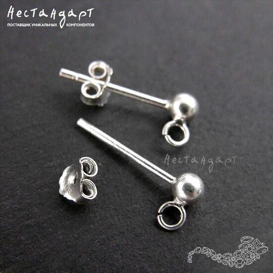 Основы для пусет с шариком Simple Sterling Silver 14 мм (пара), изображение 3