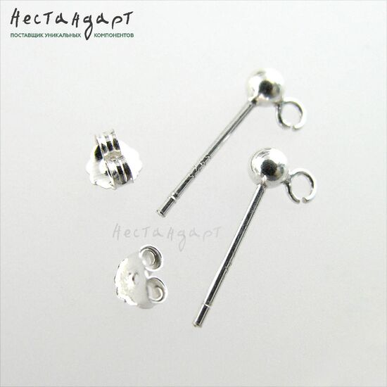 Основы для пусет с шариком Simple Sterling Silver 14 мм (пара), изображение 4